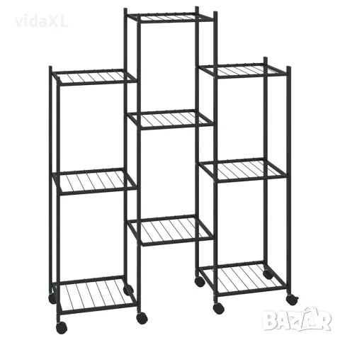 vidaXL Стойка за цветя на колела 83x25x103,5 см черна желязо