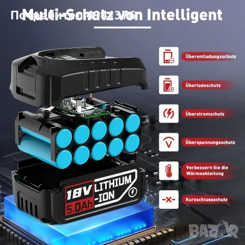 КОМПЛЕКТ ОТ 2бр. БАТЕРИИ 18V 5.0Ah BOSCH LI-ION PBA PSB PSR GARDENA , снимка 4 - Други инструменти - 56076513
