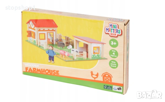 Голяма дървена ферма с фигурки за детска игра Mini Matters FSC 3+