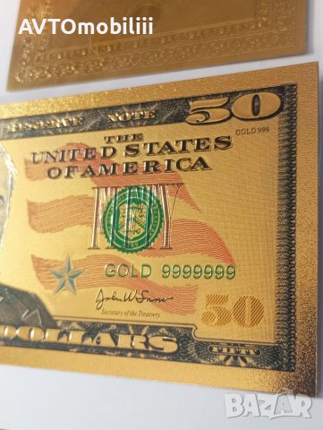 Позлатена с 24 карата злато релефна банкнота 50 долара със сертификат, снимка 4 - Нумизматика и бонистика - 51375758