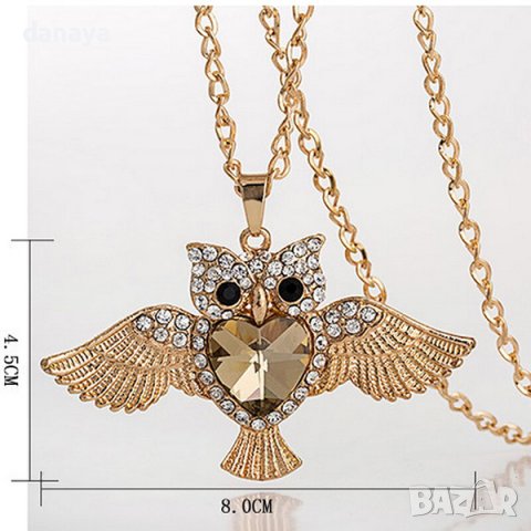 3295 Дамско колие с камъни Бухал с разперени крила, снимка 5 - Колиета, медальони, синджири - 38834740
