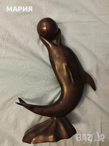 Бронзова скулптура 28см - делфин с топка, снимка 5 - Антикварни и старинни предмети - 53396493