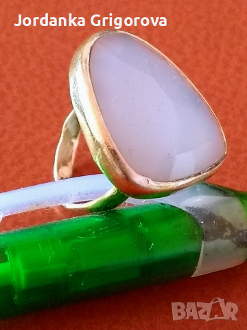 Сребърен пръстен с позлата и естествен камък- ахат, снимка 3 - Пръстени - 36155827
