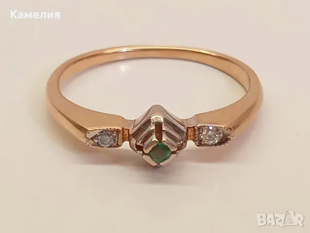 Руско злато. Пръстен с брилианти , снимка 6 - Пръстени - 56093776