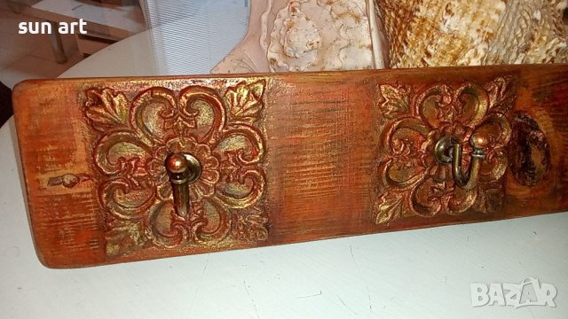 дървена закачалка с орнаменти в оранжево , снимка 4 - Декорация за дома - 41062256