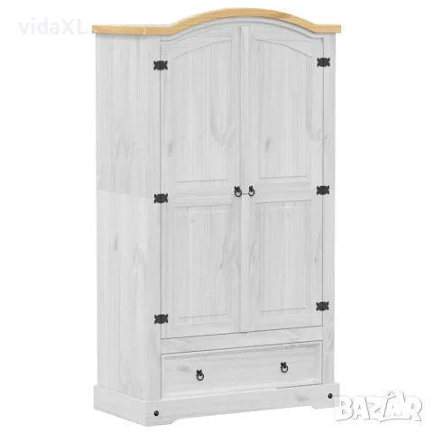 vidaXL Гардероб "Corona" бял 102x52x186 см бор масив