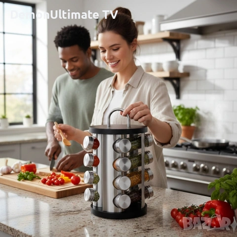 Поставка въртяща се на 360 с бурканчета за подправки, снимка 5 - Аксесоари за кухня - 53384572