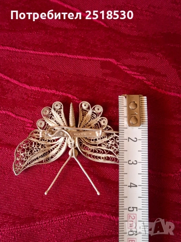 Сребърна пеперуда-филигран, снимка 3 - Колиета, медальони, синджири - 53494759