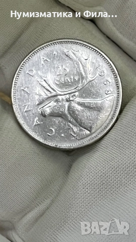 Сребърна монета 25 цента 1968 година, снимка 2 - Нумизматика и бонистика - 52615266