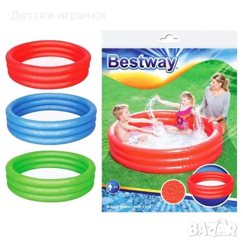  Надуваем басейн Bestway 152 х 30 см, неон мат, син/червен, снимка 2 - Басейни и аксесоари - 49925909