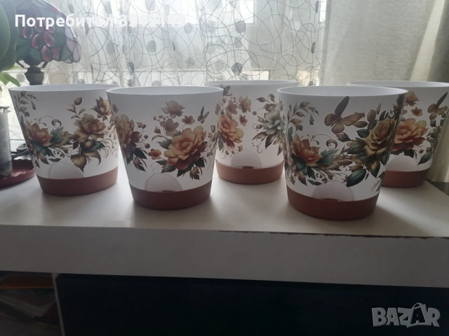 Комплект от 5 броя саксии за цветя, ръчно украсени 15 см