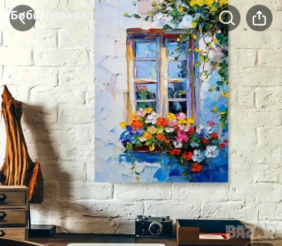 Модерна винтажна цветна картина с кошница с цветя, снимка 2 - Картини - 53019628