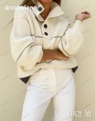 Дамски плетен ежедневен пуловер с копчета , снимка 4 - Блузи с дълъг ръкав и пуловери - 42263424