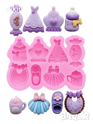 Мода бебешки рокля лигавник бонбон шише чаща корона буйка силиконов молд форма фондан декор