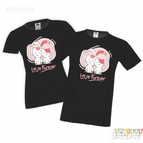 Tениски за влюбени Свети Валентин Hand Draw cat Valentine day, снимка 4 - Тениски - 35717941