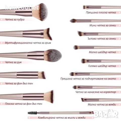 ПРОМОЦИЯ Комплект първокласни синтетични четки за грим с калъф (14 части) BP02005-CHG, снимка 3 - Други - 50947800