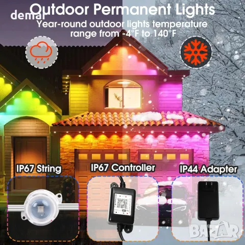 Brillistep RGBIC WiFi LED  постоянни външни светлини 15 м, за стрехи, снимка 6 - Лед осветление - 47982262