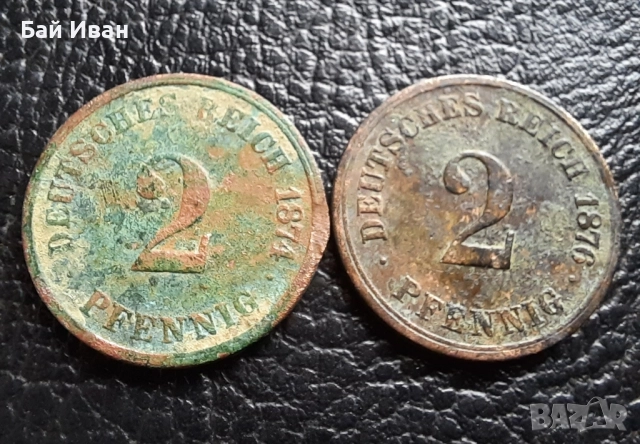 Стара монета 2 пфенига 1874 г. буква С и 1876 буква А- Германия- бронз , рядки, снимка 6 - Нумизматика и бонистика - 51140679