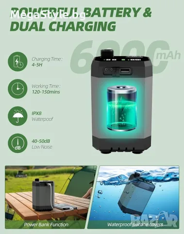 Преносим душ за къмпинг - 6000mAh акумулаторна помпа, снимка 7 - Къмпинг мебели - 55728800
