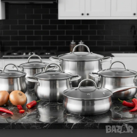 Комплект EDENBERG EB-2420M от 12части - неръждаема стомана с многослойно дъно , снимка 2 - Съдове за готвене - 53483260