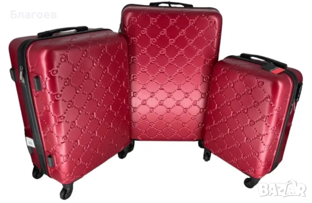 Комплект куфари Pierre Cardin Orion от 3 части, цвят Rouge Foncé - 4 колелца - твърд куфар - с ключа