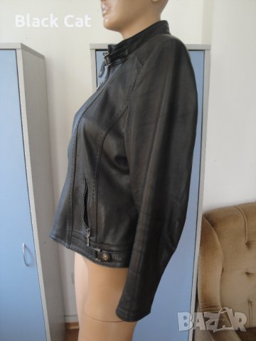 Стилно черно кожено дамско яке, естествена кожа, дамско палто, сако, дамска връхна дреха, манто, снимка 5 - Якета - 35973796