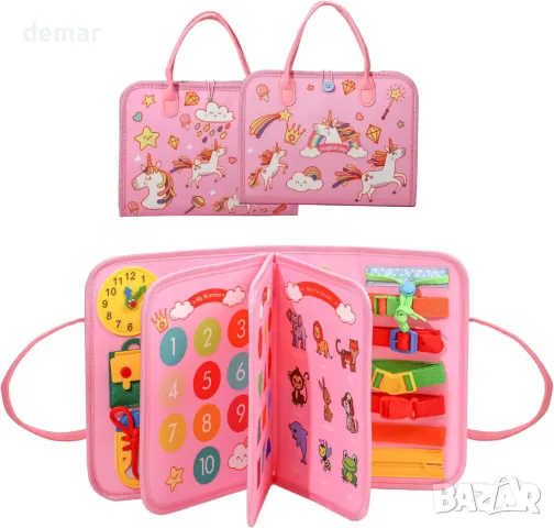 EVERGD Busy Board Montessori Универсална 7 в 1 образователна дъска, (еднорог, 3 слоя), снимка 2 - Образователни игри - 49242626