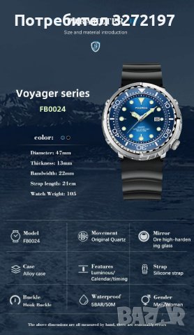 2023 FOXBOX спортен кварцов часовник,водоустойчив,подвижен безел, дата, снимка 7 - Мъжки - 41066086