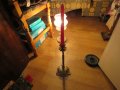 Свещник, Стар и голям бронзов свещник с свещ - 32 см. - старинна красота от метал за вашия дом офи