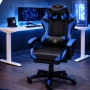 Ергономичен геймърски стол с масажна функция и поставка за крака – черно-син, снимка 3