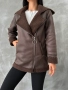 Дамско зимно яке с  цип и яка - Кафяво, снимка 4