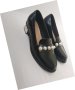 НОВИ Черни кожени елегантни обувки с перли, снимка 1
