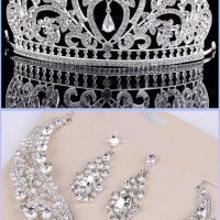 Комплекти Корони Тиари Колиета обеци сватбени аксесоари, снимка 3 - Аксесоари за коса - 41649626