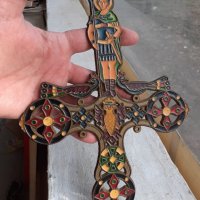 Голям бронзов кръст с емайл, снимка 4 - Антикварни и старинни предмети - 39943266