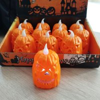 4103 Eлектронна свещ Тиква Halloween декорация, 7 cm, снимка 1 - Декорация за дома - 42494449