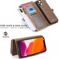 KelaSip Луксозен Портфейл+Кейс за iPhone 11 Pro,PU кожа,магнитно закопчаване,5 слота за карти,кафяв, снимка 8 - Калъфи, кейсове - 39027812