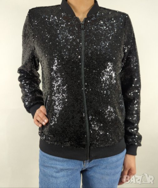 Esmara M -Дамско  черно яке бомбър с хастар и пайети , снимка 1