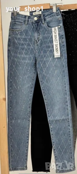 Дамски дънки slim модел с  камъчета , снимка 1