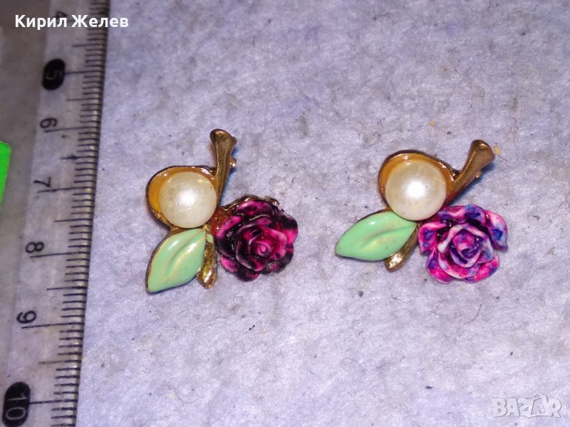 ПРЕКРАСНИ ФЛОРАЛНИ ПОЗЛАТЕНИ ПЕРЛЕНИ ЕМАЙЛИРАНИ АРТ НУВО ОБЕЦИ - РОЗИ от БЛАГОРОДНА СТОМАНА 10867, снимка 1