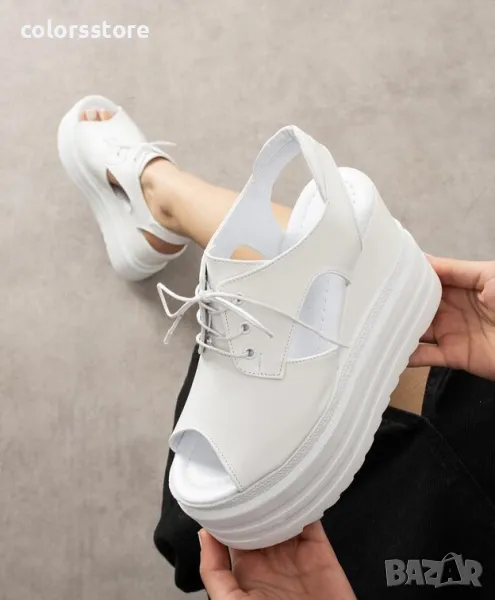 Сандали на платформа - бяла кожа - SJN88, снимка 1