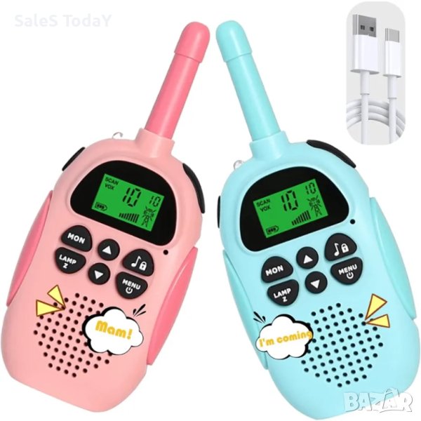 Комплект радиостанции, детска радиостанция,Уоки Токи, 2бр., USB, 2 цвята, снимка 1