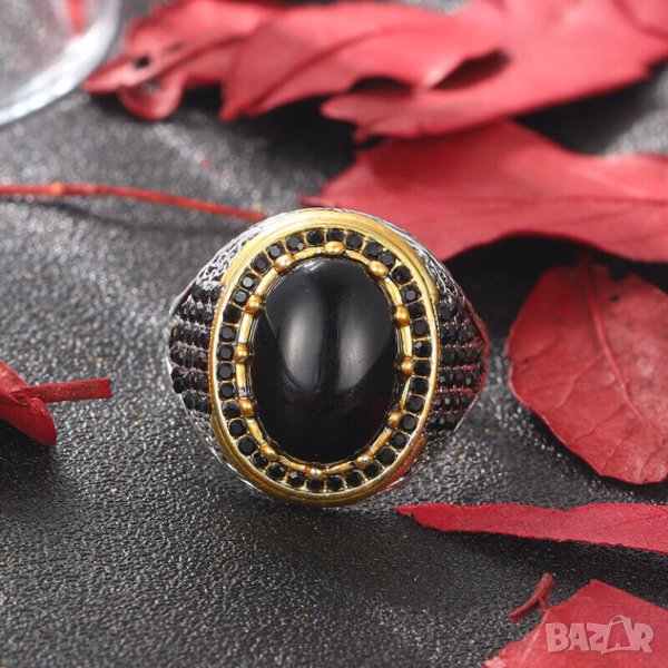 Мъжки пръстен с оникс, посребрен, снимка 1