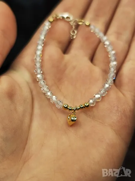 Блестяща дамска гривна 925 сребро/златно покритие, сърце, снимка 1