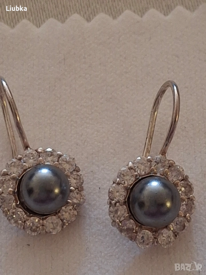 сребърни обеци със сиви перли, снимка 1