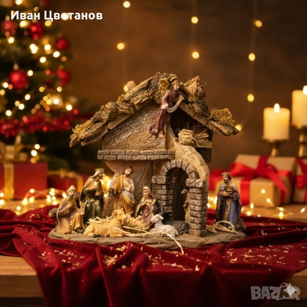 Коледна сцена „Рождество Христово“ – завършена ясла с фигури, снимка 1