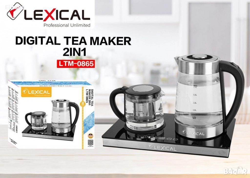 Цифров чайник 2 в 1 Lexical – 2200W, 2.5L, безжичен и с прозрачен индикатор, снимка 1