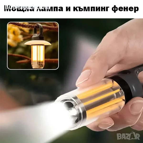 Мощна акумулаторна преносима LED лампа къмпинг осветление лед фенер за риболов туризъм палатка силна, снимка 1