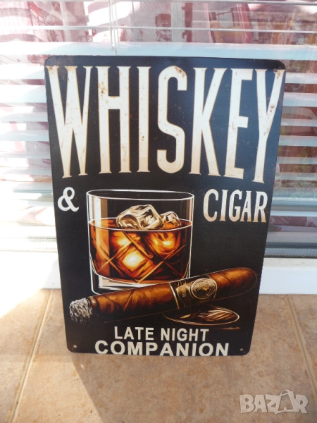 Метална табела уиски пури резачка лед квалитетно отлежало време с приятели среща сближаване песни, снимка 1
