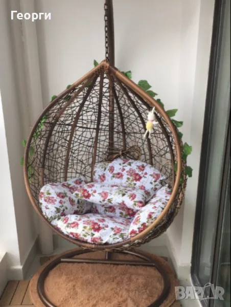 Градинска люлка от PVC ратан с метална конструкция, снимка 1