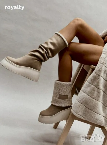 Боти на платформа - тъмнокафяв велур - BPK1, снимка 1